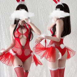 【情趣内衣】霏慕圣诞兔女郎连体网衣套装7448（限价49）