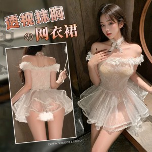 【情趣内衣】霏慕 爱恋告白透视抹胸网衣裙ZY7425