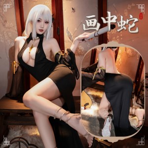 【情趣内衣】霏慕 尤物魅骨深v露背旗袍裙ZY115