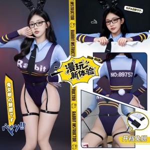 【情趣内衣】霏慕 热辣开裆兔子教官套装6411