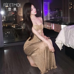 【情趣内衣】霏慕 鎏金欲影修身开叉连衣裙ZY170