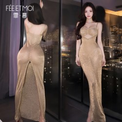 【情趣内衣】霏慕 鎏金欲影修身开叉连衣裙ZY170