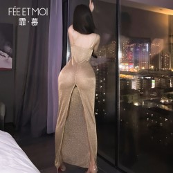 【情趣内衣】霏慕 鎏金欲影修身开叉连衣裙ZY170