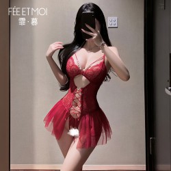 【情趣内衣】霏慕×谜姬 串珠蕾丝系带连体衣7055