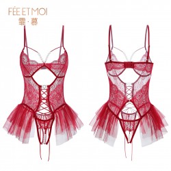 【情趣内衣】霏慕×谜姬 串珠蕾丝系带连体衣7055