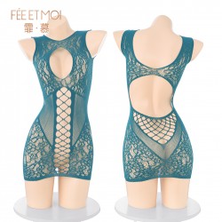 【情趣内衣】霏慕 镂空露沟透肤诱梦网衣裙ZY229