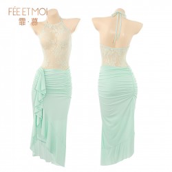 【情趣内衣】霏慕 薄荷曼波开裆连体衣套装ZY218